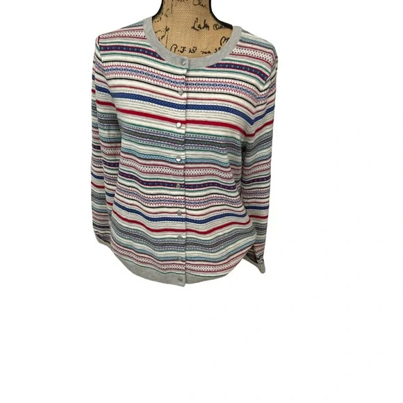 Talbots Multicolor Striped Cardigan Women’s Sweater Size Large - Picture 4 of 9